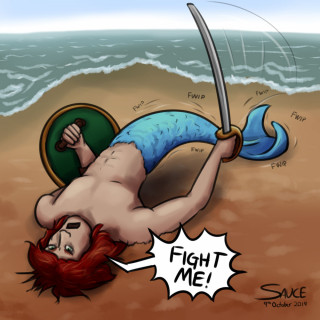 a merman warrior out of water ~ art by Sauce